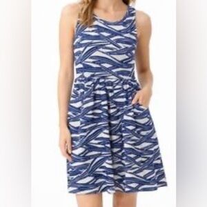 Boden Ellie Point Day Blue and White Wave Patterned Sleeveless  Dress. Size 12